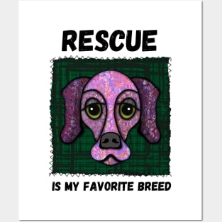 Rescue Is My Favorite Breed Dark Green Pink Dog Posters and Art